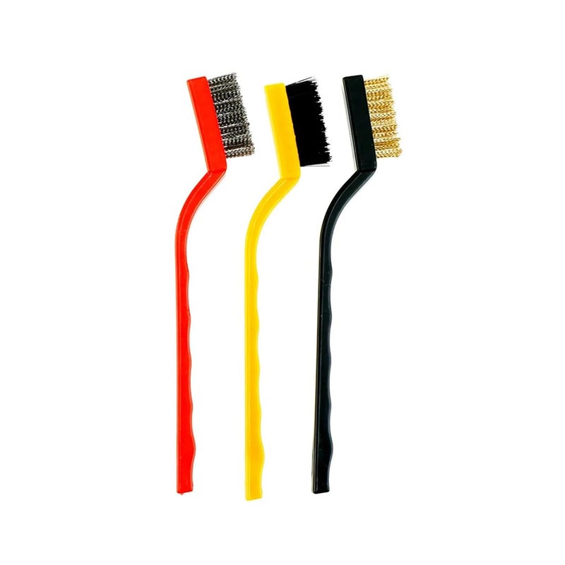 Wire Brush Set, 3-Piece Nylon, Copper and Stainless Steel Cleaning Brushes with Curved Handles for Rust, Paint and Dirt Removal on Metal, Tools and Workshop Surfaces (Multicolor, 3)