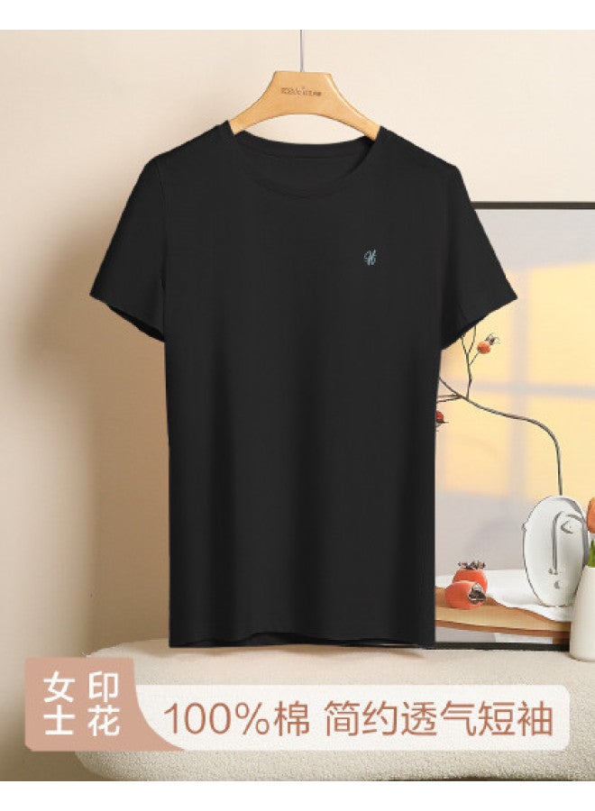 Red Bean Women'S Pure Cotton Short-Sleeve T-Shirt, Summer Solid Color Top, Breathable Base Layer Round Neck T-Shirt - Image 1