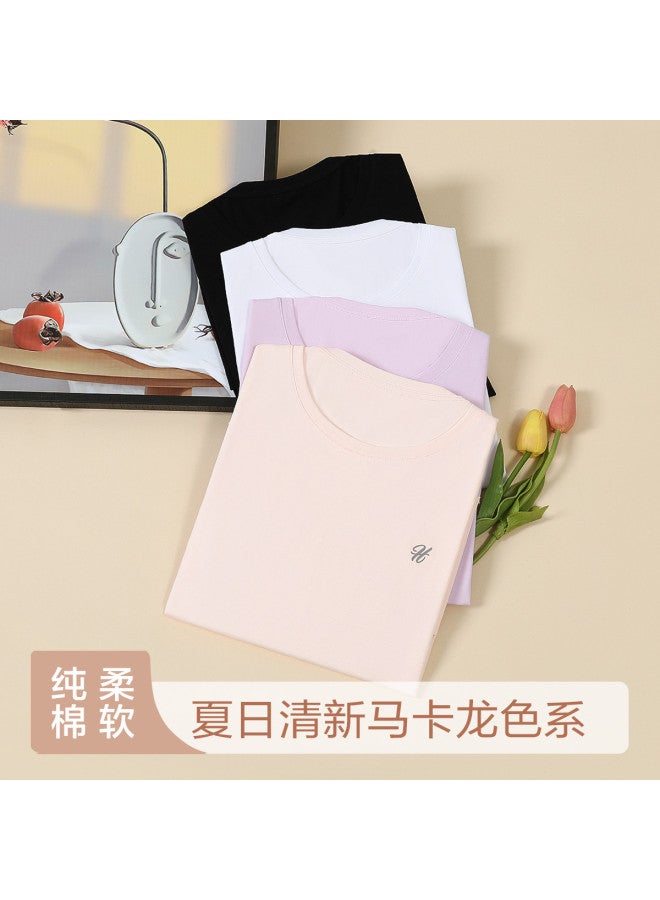 Red Bean Women'S Pure Cotton Short-Sleeve T-Shirt, Summer Solid Color Top, Breathable Base Layer Round Neck T-Shirt - Image 5