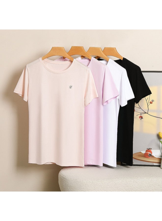 Red Bean Women'S Pure Cotton Short-Sleeve T-Shirt, Summer Solid Color Top, Breathable Base Layer Round Neck T-Shirt - Image 4