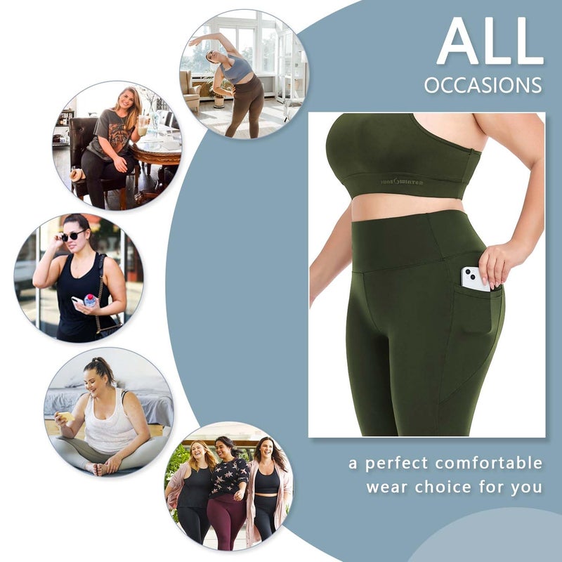 MOREFEEL Plus Size Leggings for Women with Pockets-Stretchy X-5XL Tummy Control High Waist Workout Amy Green Yoga Pants - Image 5