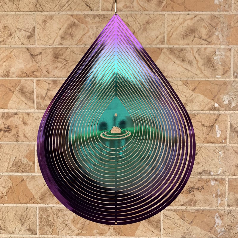 Kexsscai Wind Spinner Garden Indoor Outdoor Decor 3D Stainless Steel Metal Hanging Decorations Water Droplets Shape Wind Sculptures Spinners 12inchGreenPurpleGifts for Women Mom Dad Friend - Image 2