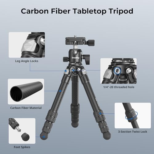 SmallRig Carbon Fiber Mini Desktop Tripod, 15.5'' / 39.5cm Compact Pocket Tabletop Tripod Kit with 360° Ball Head, Built-in QR Plate for Arca, Ball Head Capacity 3kg / 6.6lb for Cameras, DSLRs, Lenses - Image 3