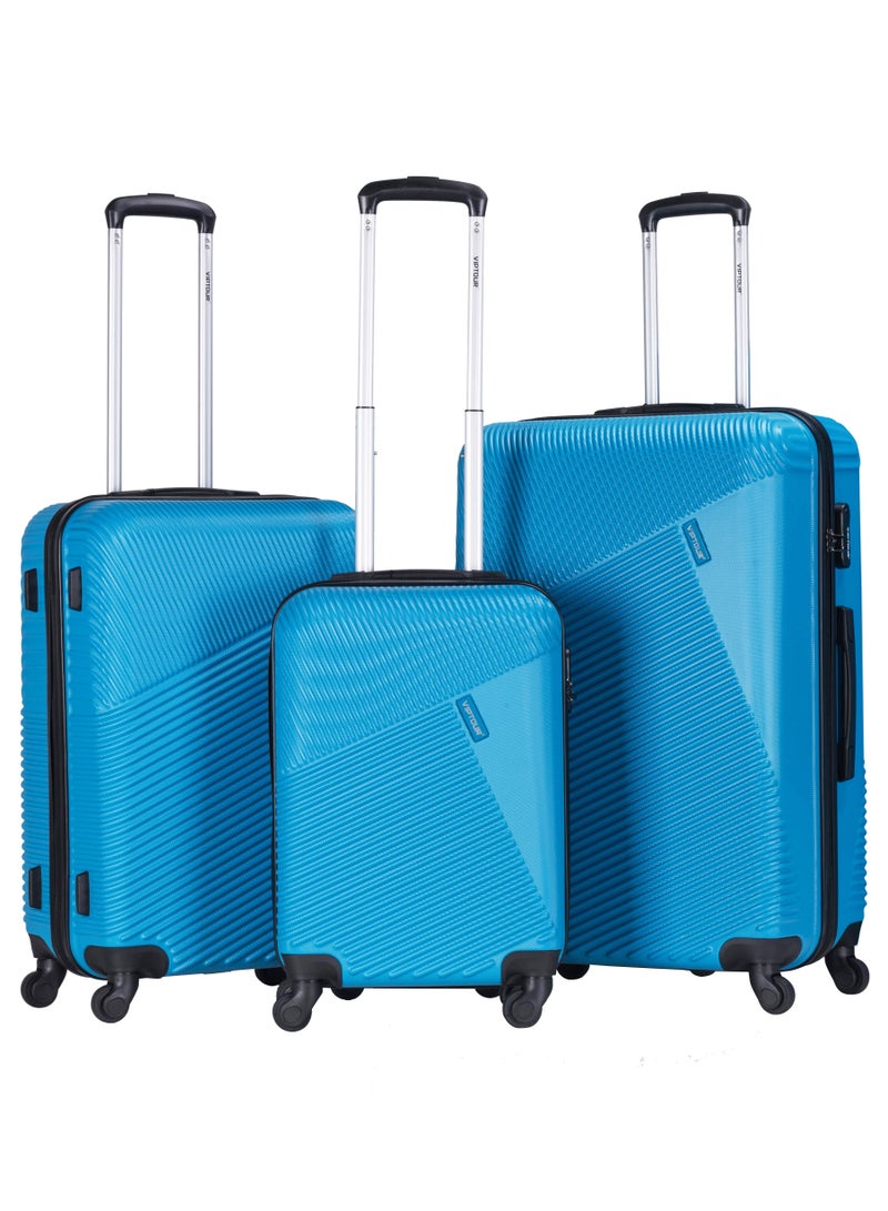 فيبتور مجموعة عربة نقل حقائب بعجلات صلبة بنظام فرامل مانعة للانغلاق مكونة من 3 قطع وعجلات دوارة برقم إقفال بمقاسات 20/24/28 بوصة - أزرق - Image 1