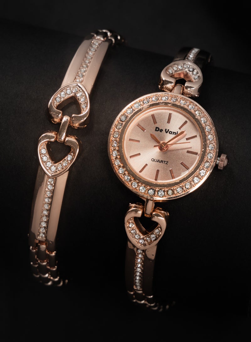 De Vani Women Wrist Watch By De Vani Stainless Steel with Bracelet Rose Gold Color - Image 1