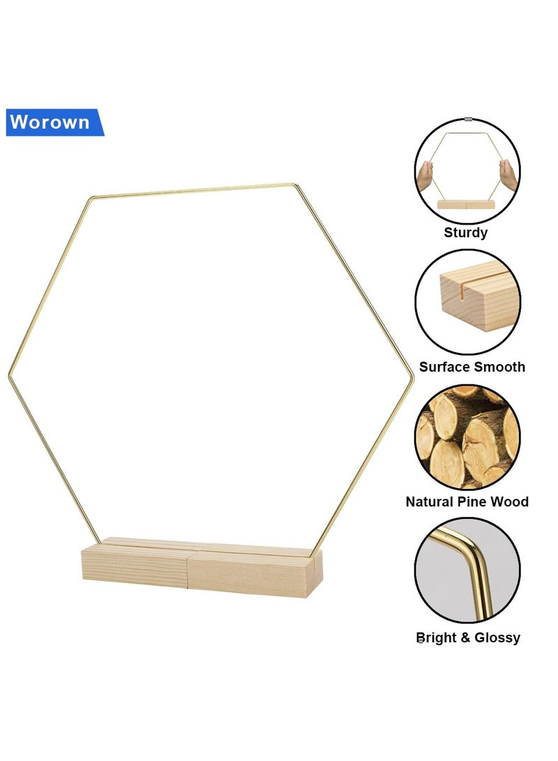 SYOSI 6 Pack 8 Inch Hexagonal Metal Floral Hoop Centerpiece and 12 Pieces Wooden Stands for Table, Gold Metal Rings for Making Wedding Table Wreath Decor, Wall Hanging Wreaths and Dream Catchers  - Image 3