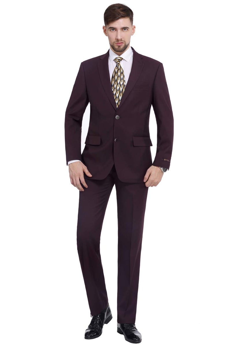 PL Mens Premium Classic Fit 2 Piece Suit 2 Button Blazer Jacket Pants for Big and Tall Daily Wear Business Wedding Burgundy