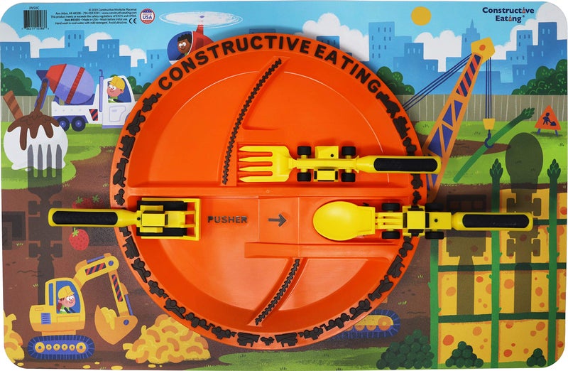 Constructive Eating Set of 3 Construction Utensils, Plate and Worksite Placemat - Image 1