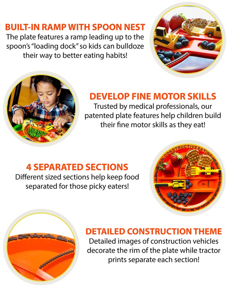 Constructive Eating Set of 3 Construction Utensils, Plate and Worksite Placemat - Image 3