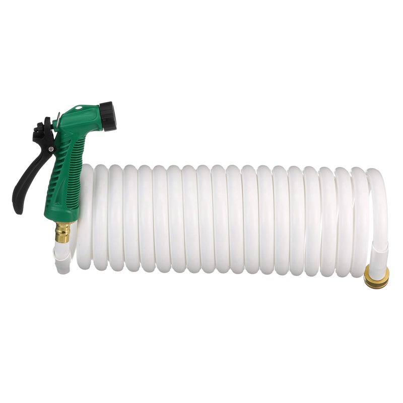 Seachoice Coiled Washdown Hose w Sprayer and Brass Fittings 25 Ft White