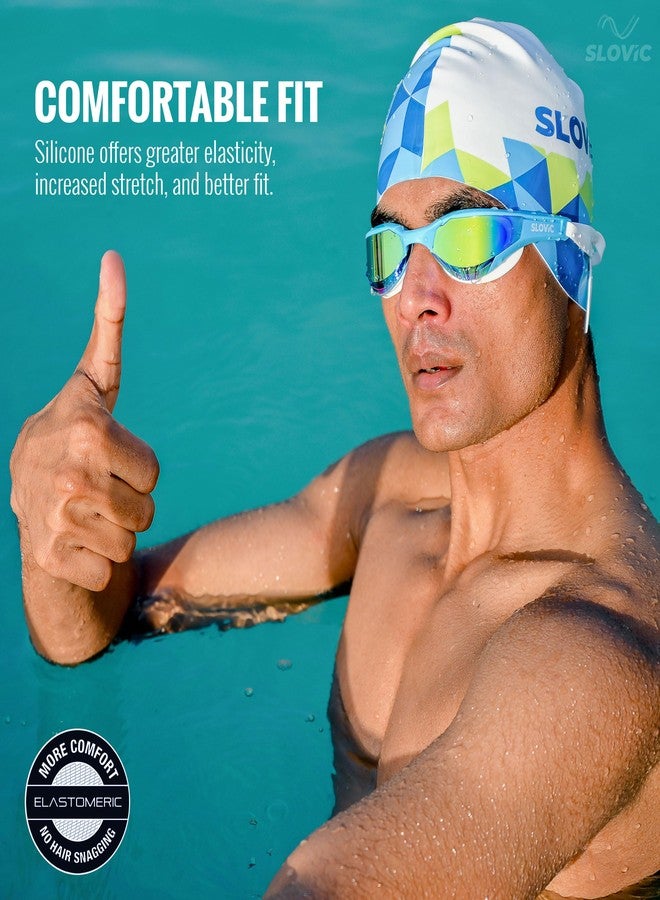 Slovic Swimming Cap for Men & Women [White Pattern] | Swimming Caps for Women with Long Hair | Swimming Accessories for Men | Unisex & Waterproof Silicon Cap to Prevent Chemical Damage | Free Size - Image 3