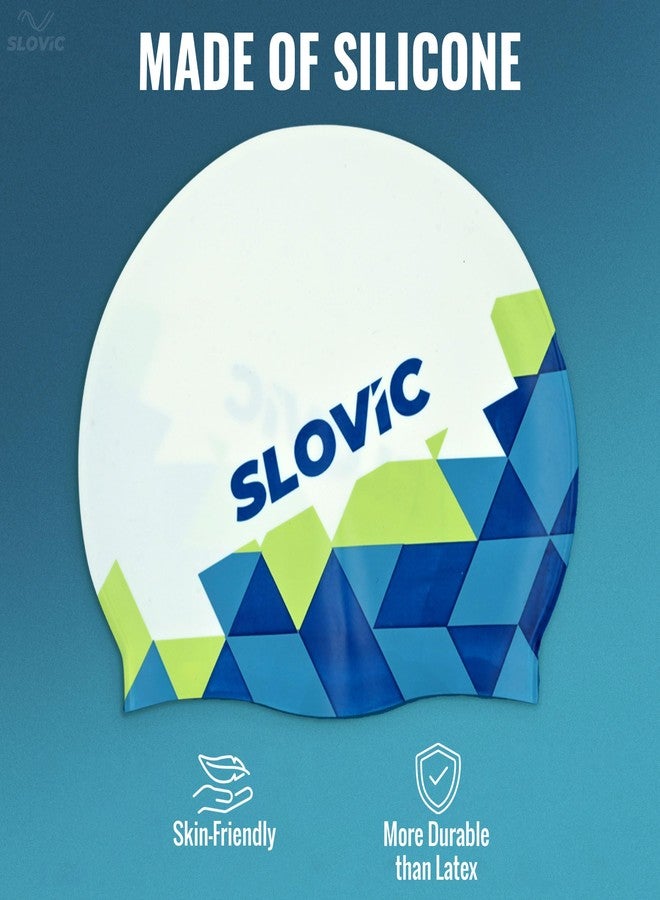 Slovic Swimming Cap for Men & Women [White Pattern] | Swimming Caps for Women with Long Hair | Swimming Accessories for Men | Unisex & Waterproof Silicon Cap to Prevent Chemical Damage | Free Size - Image 4
