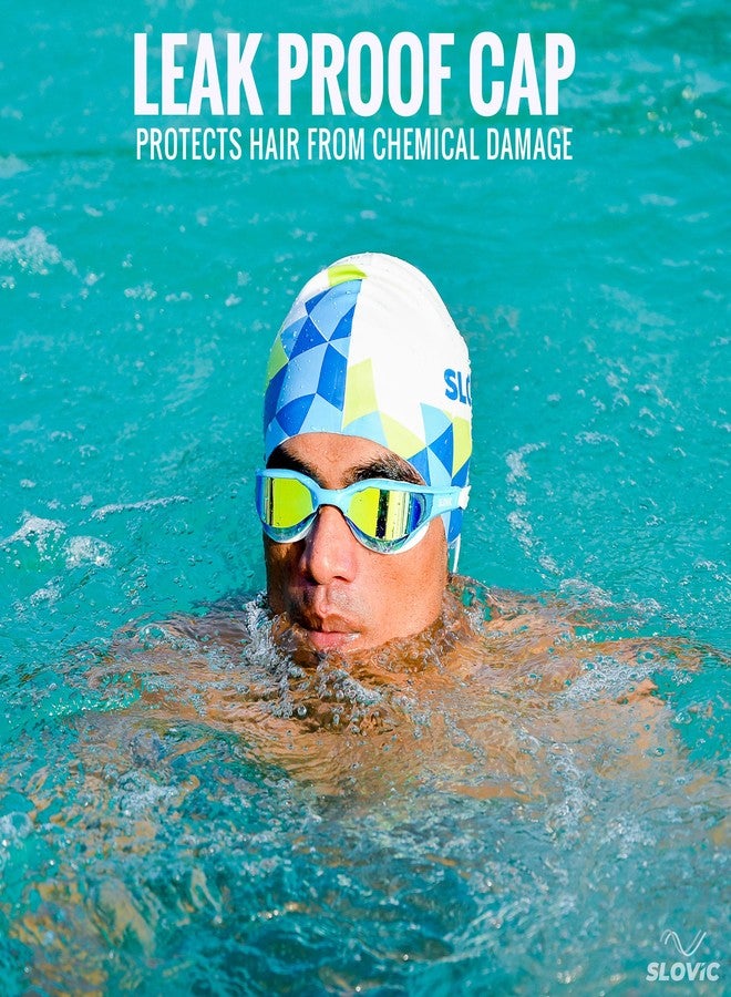 Slovic Swimming Cap for Men & Women [White Pattern] | Swimming Caps for Women with Long Hair | Swimming Accessories for Men | Unisex & Waterproof Silicon Cap to Prevent Chemical Damage | Free Size - Image 2