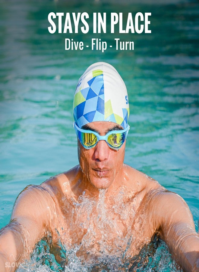 Slovic Swimming Cap for Men & Women [White Pattern] | Swimming Caps for Women with Long Hair | Swimming Accessories for Men | Unisex & Waterproof Silicon Cap to Prevent Chemical Damage | Free Size - Image 5