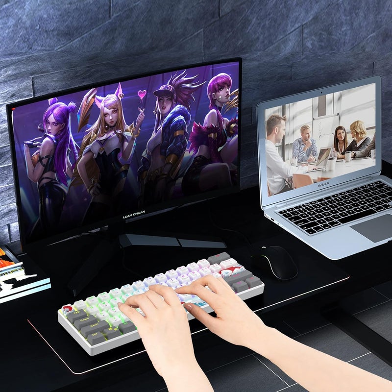 Owpkeenthy لوحة مفاتيح ميكانيكية RGB بنسبة 60% من مع مفاتيح حمراء، لوحة مفاتيح ألعاب سلكية فائقة الصغر مع إضاءة خلفية وأغطية مفاتيح PBT مصبوغة بالحرارة لنظام ويندوز/ماك/كمبيوتر (أبيض/مفتاح أحمر) - Image 4