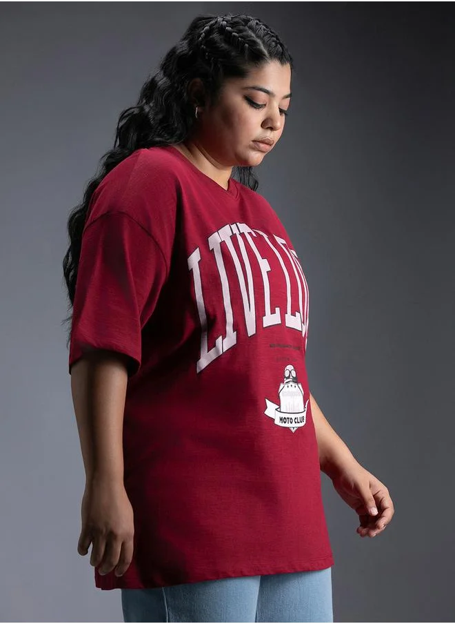 هاي ستار Plus Size Typography Print Oversized T-Shirt