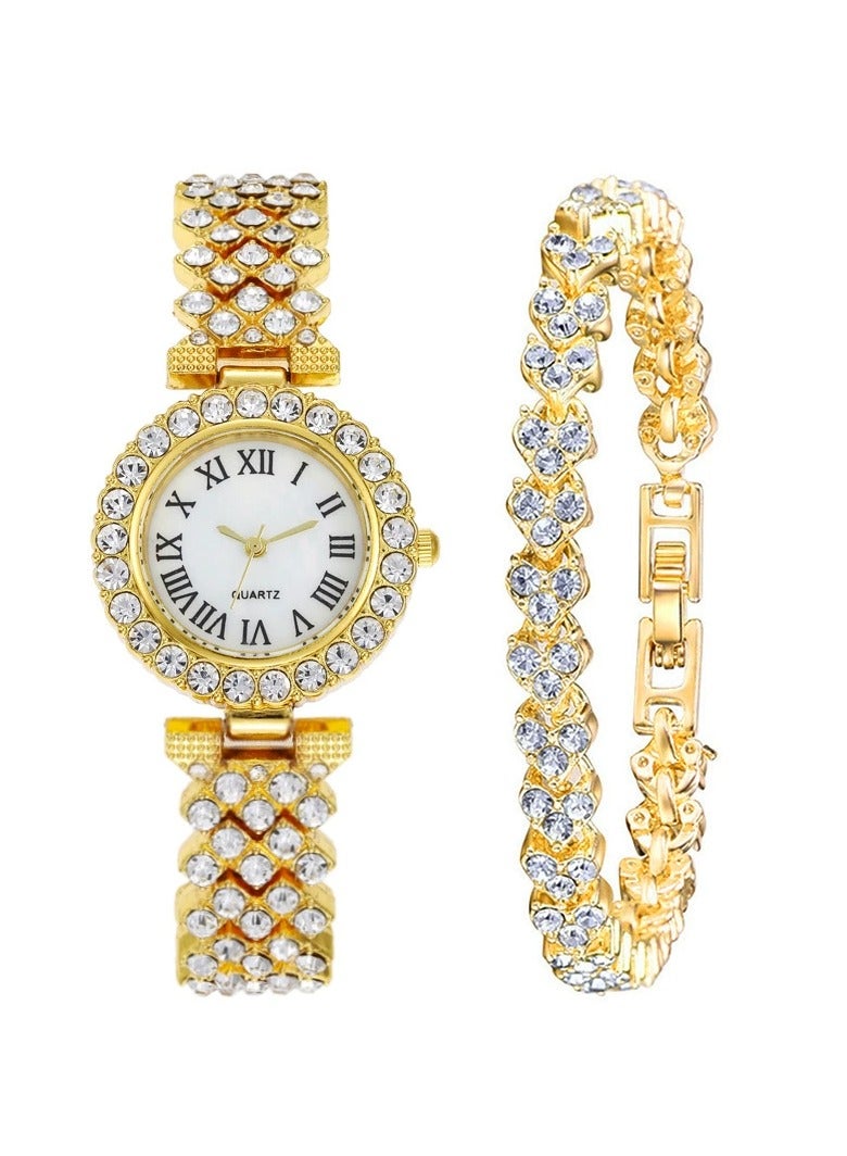 QUARTZ Ladies Wristwatch and Bracelet Set Exquisite and Fashionable Diamond Watch for Women - Image 2