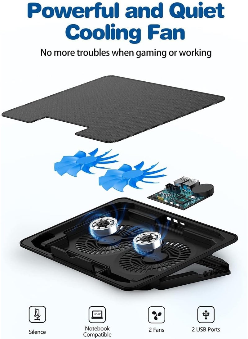 Salab Laptop Cooling Stand, Ergonomic Dual-Port Ultra-Quiet Pad with 2 Fans, Adjustable Height, Fan Speed and Anti-Slip Metal Mesh Surface for Laptops and USB Powered Devices, AirBase-1 - Image 2