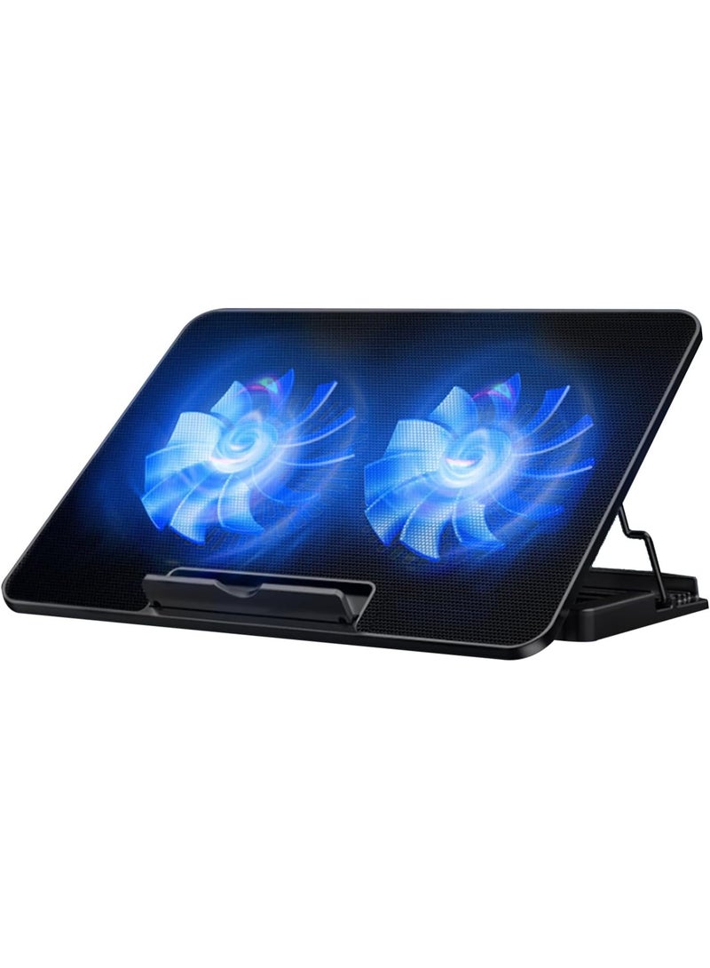 Salab Laptop Cooling Stand, Ergonomic Dual-Port Ultra-Quiet Pad with 2 Fans, Adjustable Height, Fan Speed and Anti-Slip Metal Mesh Surface for Laptops and USB Powered Devices, AirBase-1 - Image 1