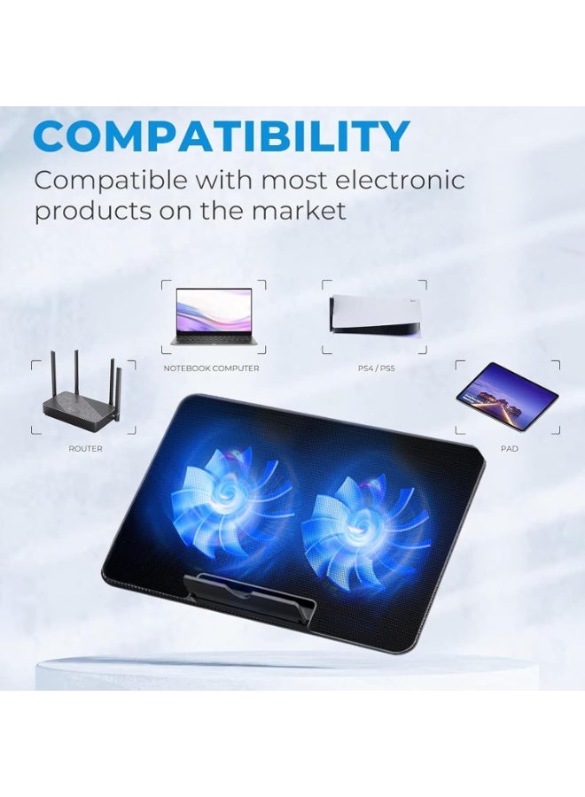 Salab Laptop Cooling Stand, Ergonomic Dual-Port Ultra-Quiet Pad with 2 Fans, Adjustable Height, Fan Speed and Anti-Slip Metal Mesh Surface for Laptops and USB Powered Devices, AirBase-1 - Image 4