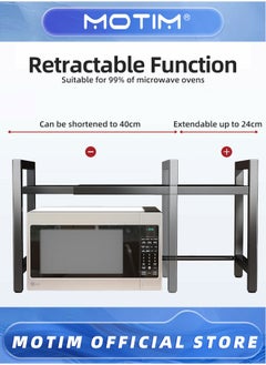 Motim Extendable Microwave Oven Rack, Adjustable Microwave/Toaster Shelf Heavy Duty Stand Kitchen Counter Top Organizer, 2 Tier with 6 Hooks, Black  - Image 5
