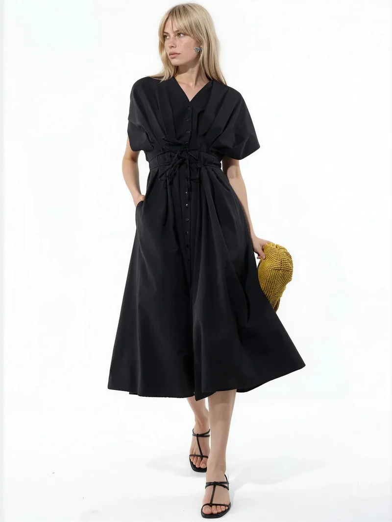 Busem BUSEM Casual V-Neck Midi Shirt Dress