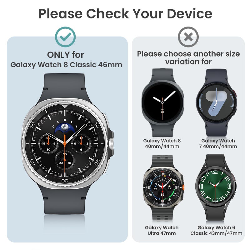 Tensea Multipack for Samsung Galaxy Watch 8 Classic Screen Protector Case 46mm Accessories, Hard PC Bumper/HD Anti-Fog Tempered Glass Protective Film, Face Cover Set for Women Men - Image 2