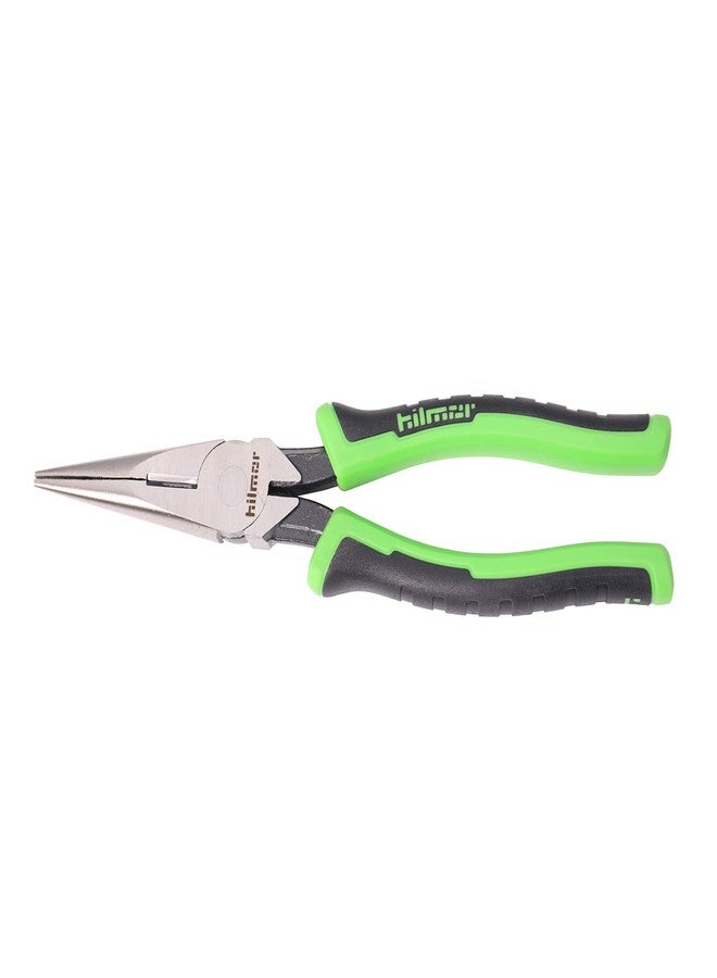 Hilmor 8" Long Nose Pliers with Rubber Handle Grip, Black & Green, LNP8 1885398 - Image 1