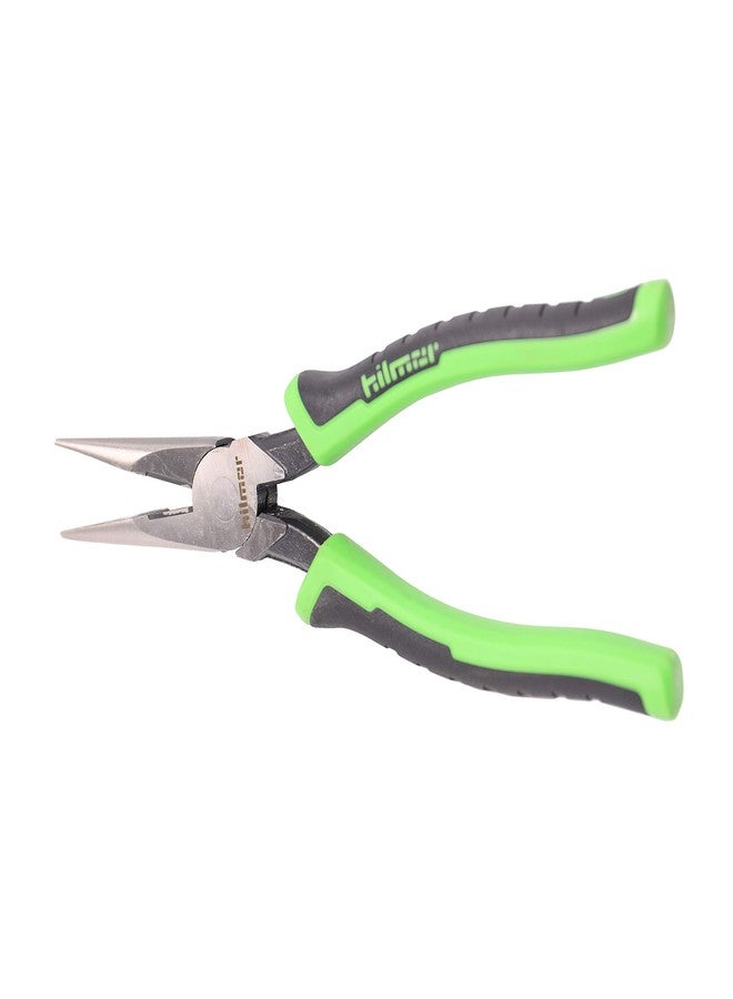 Hilmor 8" Long Nose Pliers with Rubber Handle Grip, Black & Green, LNP8 1885398 - Image 2
