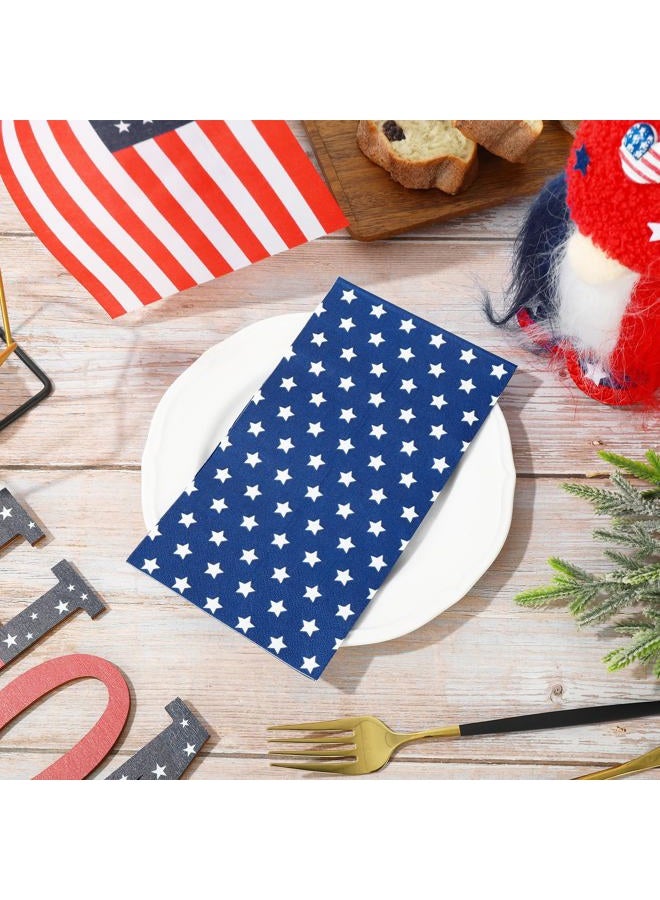 Whaline 100Pcs Patriotic Guest Paper Napkins Stars 3 Ply Disposable Napkins White Blue 4th of July Dinner Hand Napkin Towel for Independence Day Party Table Decor - Image 3