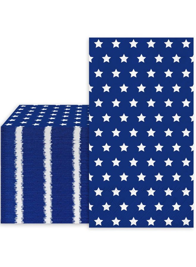Whaline 100Pcs Patriotic Guest Paper Napkins Stars 3 Ply Disposable Napkins White Blue 4th of July Dinner Hand Napkin Towel for Independence Day Party Table Decor - Image 1