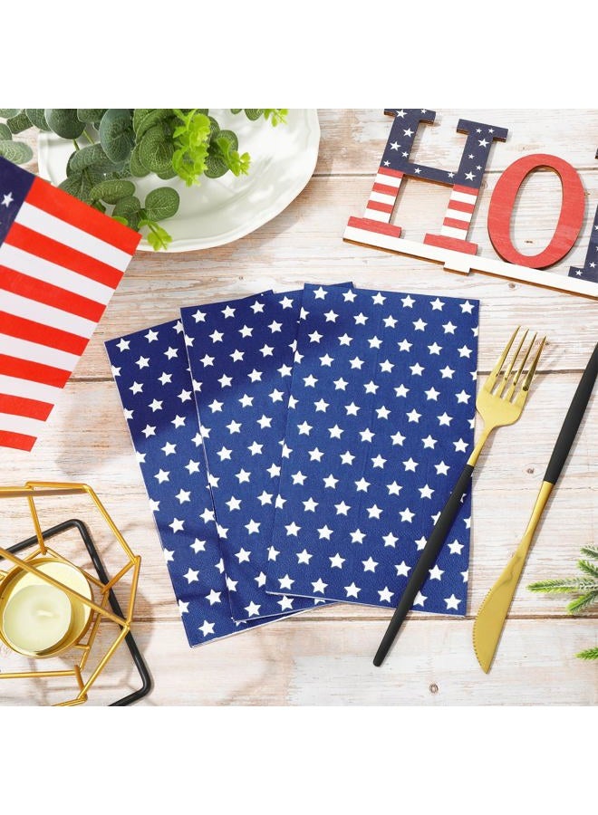 Whaline 100Pcs Patriotic Guest Paper Napkins Stars 3 Ply Disposable Napkins White Blue 4th of July Dinner Hand Napkin Towel for Independence Day Party Table Decor - Image 4