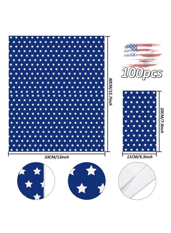Whaline 100Pcs Patriotic Guest Paper Napkins Stars 3 Ply Disposable Napkins White Blue 4th of July Dinner Hand Napkin Towel for Independence Day Party Table Decor - Image 2
