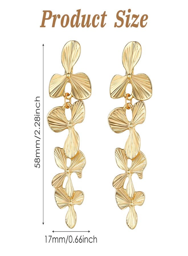 Telooco Gold Clip On Earrings for Women, Long Flower Dangle Earrings, Gold Floral Statement Clip On Earring No Piercing Jewelry - Image 2