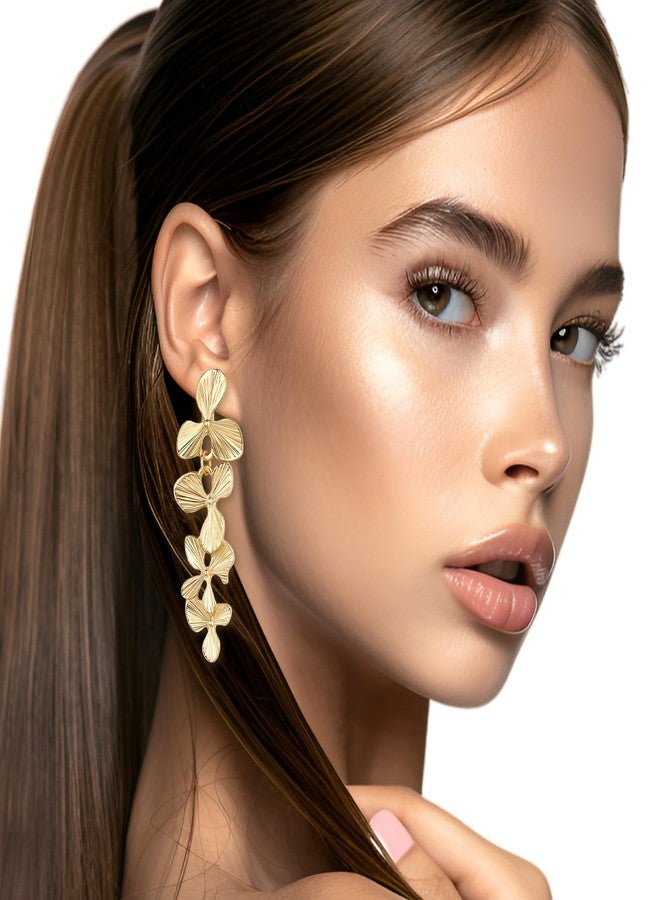 Telooco Gold Clip On Earrings for Women, Long Flower Dangle Earrings, Gold Floral Statement Clip On Earring No Piercing Jewelry - Image 5