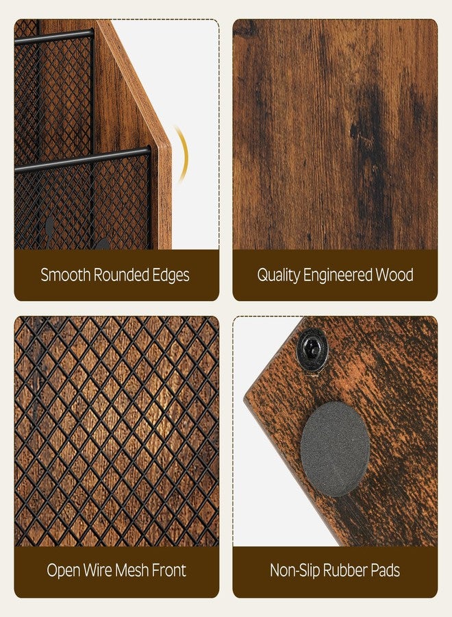 YATINEY حامل مجلات YATINEY، رف خشبي أرضي للمجلات، منظم بريد يُوضع على سطح الطاولة، منظم فرز للمجلات والبريد، حامل أسطوانات للمجلات والكتب والصحف والأجهزة اللوحية، بني ريفي وأسود MR02BR - Image 4