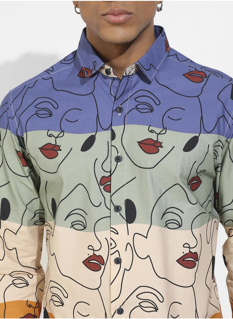 Campus Sutra Men's Multicolour Face Line Shirt