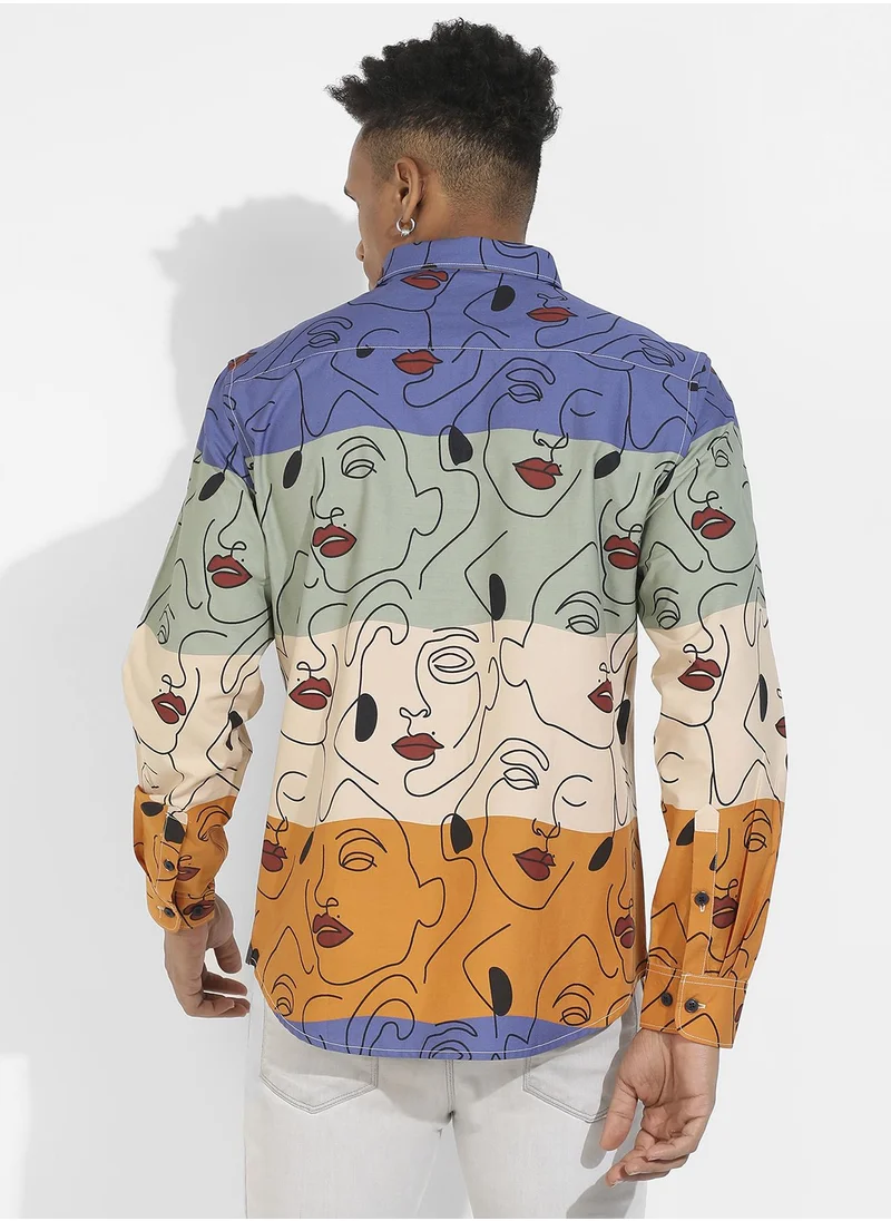 Campus Sutra Men's Multicolour Face Line Shirt