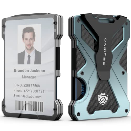 Oaridey Minimalist Wallet for Men- Slim Aluminum Metal Money Clip Wallet with Clear ID Card Holder, Carbon Fiber Wallet, RFID Blocking,Holds up 15 Cards with Cash Clip,Ultra-Thin Tactical Wallet-Gradient Grey - Image 1