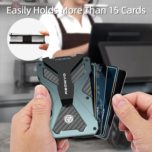 Oaridey Minimalist Wallet for Men- Slim Aluminum Metal Money Clip Wallet with Clear ID Card Holder, Carbon Fiber Wallet, RFID Blocking,Holds up 15 Cards with Cash Clip,Ultra-Thin Tactical Wallet-Gradient Grey - Image 5