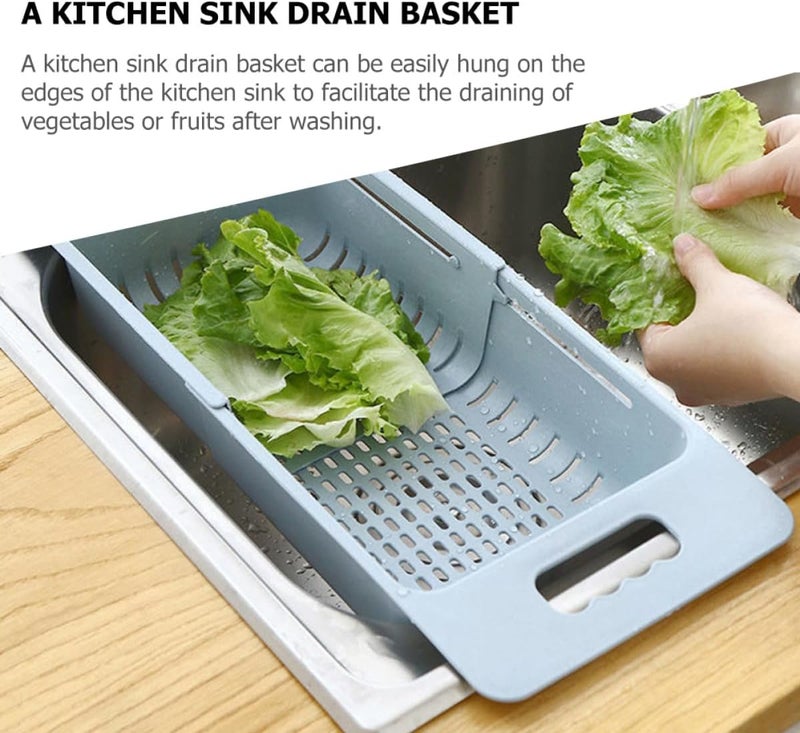 LABRIMP Extendable Kitchen Sink Strainer Basket with Blue Food-grade Plastic for Vegetable and Fruit Washing, over Sink Drain Basket for Household Produce Cleaning and Storage - Image 3