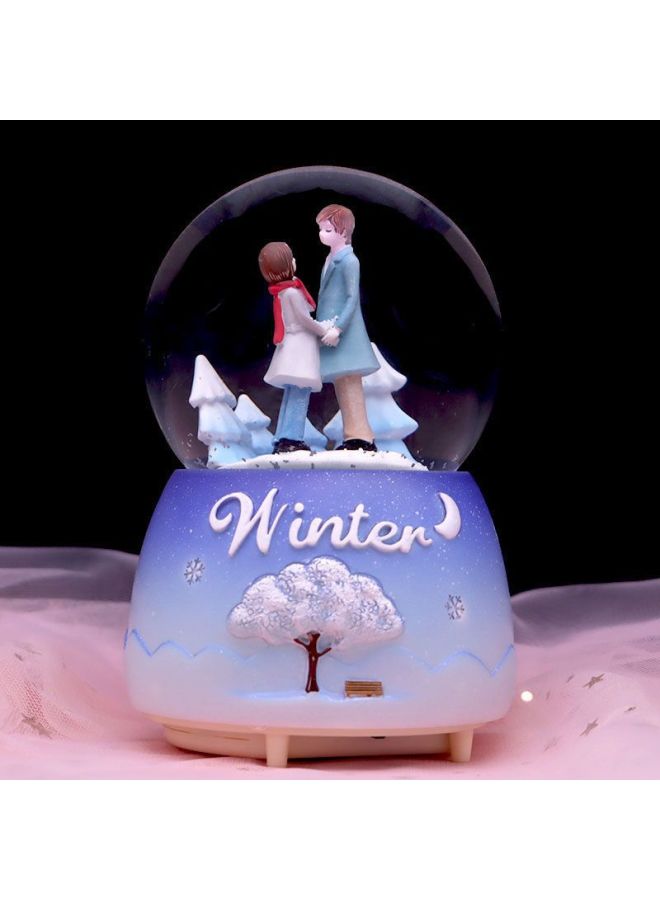 Carousel Crystal Ball Music Box Automatic Snow Snow Boy Girl Princess Children Birthday Graduation Gift-Color:46 White Moonlight Large Holding Hand [automatic Snow]-Size:Luxurious Packaging + Greeting Card + Handbag [written Greeting Card] - Image 1