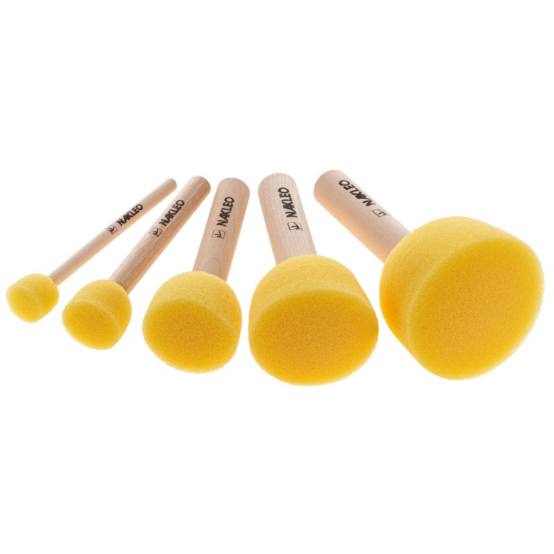 NAKLEO Foam Stencil Stippling Brush Set, 5 Pcs Round Sponges Stippler 0.4", 0.8", 1", 1.6", 2", Wooden Handle Paint Brushes DIY Arts and Crafts, Stenciling Decorating Tools Wax Chalk Acrylic - Image 1