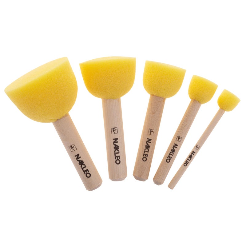 NAKLEO Foam Stencil Stippling Brush Set, 5 Pcs Round Sponges Stippler 0.4", 0.8", 1", 1.6", 2", Wooden Handle Paint Brushes DIY Arts and Crafts, Stenciling Decorating Tools Wax Chalk Acrylic - Image 2