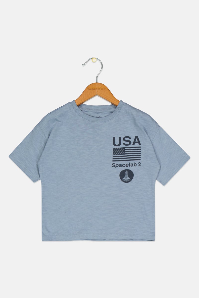 GAP Kids Boy Graphic Print T-Shirt, Slate Blue - Image 1