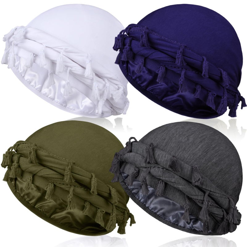 MLTUARG 4 Pieces Satin Lined Turban Silky Head Wraps for Men, Halo Turban Head Scarf for Hair - Image 1