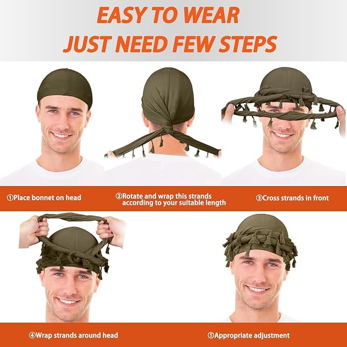 MLTUARG 4 Pieces Satin Lined Turban Silky Head Wraps for Men, Halo Turban Head Scarf for Hair - Image 4