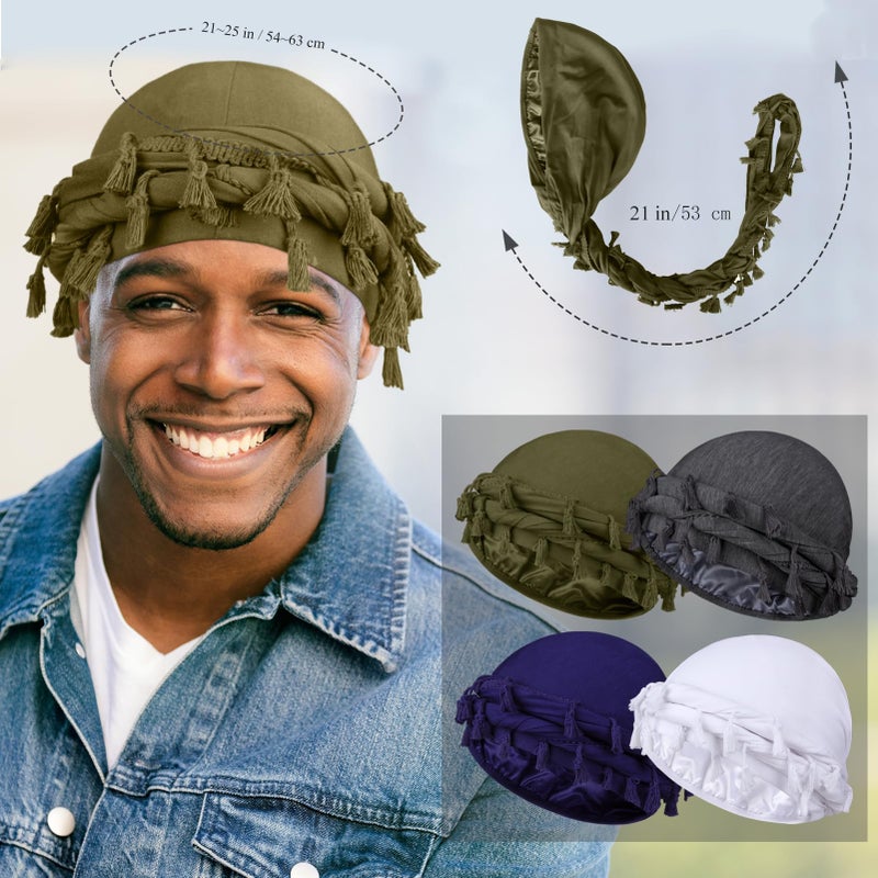 MLTUARG 4 Pieces Satin Lined Turban Silky Head Wraps for Men, Halo Turban Head Scarf for Hair - Image 2