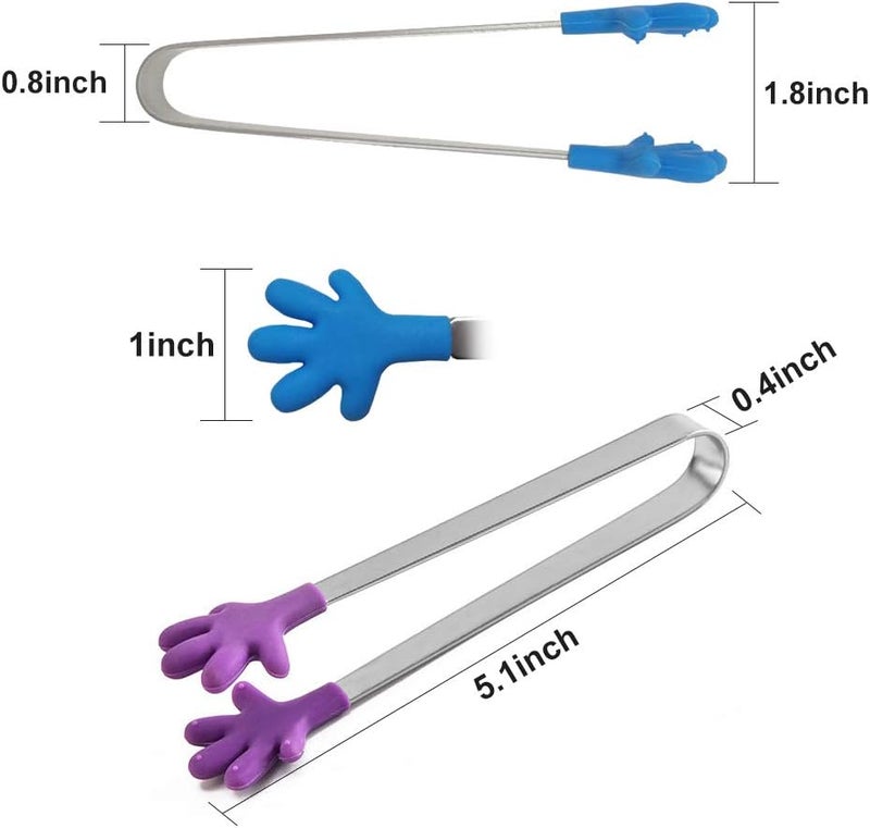 Sunenlyst 8PCS Silicone Mini Tongs, 5Inch Hand Shape Food Tongs, Colourful Small Kids Tongs for Serving Food, Ice Cube, fruits, Sugar, Barbecue by (Palm sharp) - Image 3