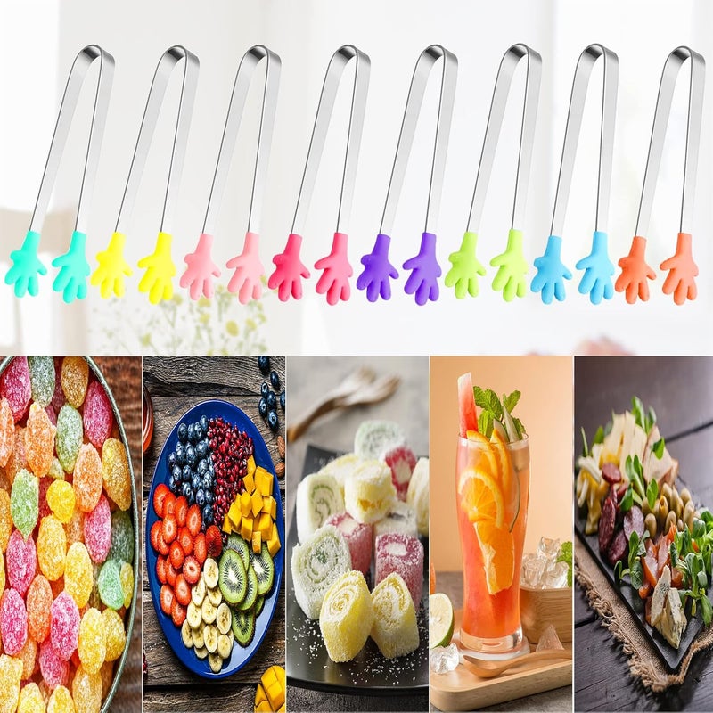 Sunenlyst 8PCS Silicone Mini Tongs, 5Inch Hand Shape Food Tongs, Colourful Small Kids Tongs for Serving Food, Ice Cube, fruits, Sugar, Barbecue by (Palm sharp) - Image 4